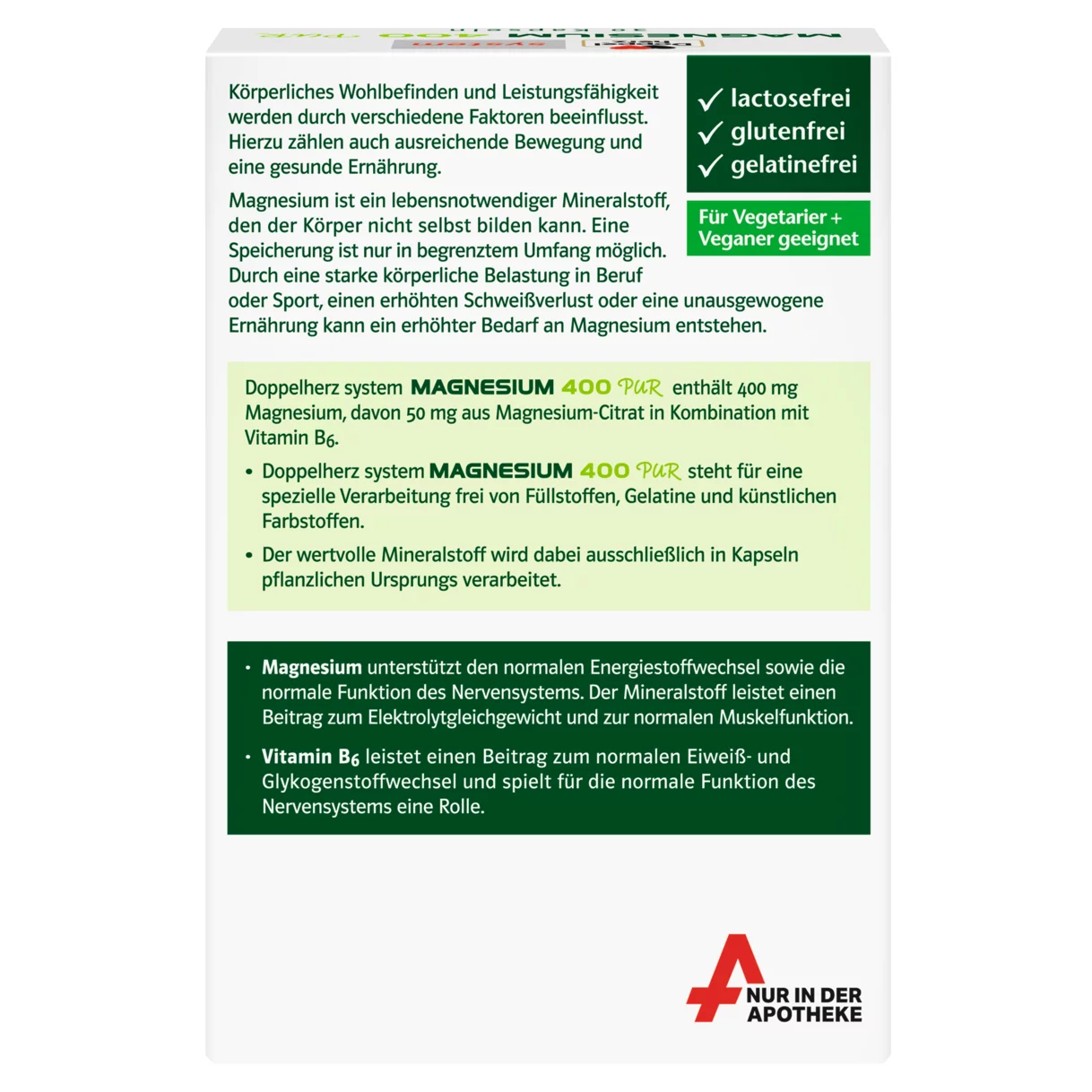 Abbildung der Produktverpackung Doppelherz system MAGNESIUM 400 PUR Rückansicht